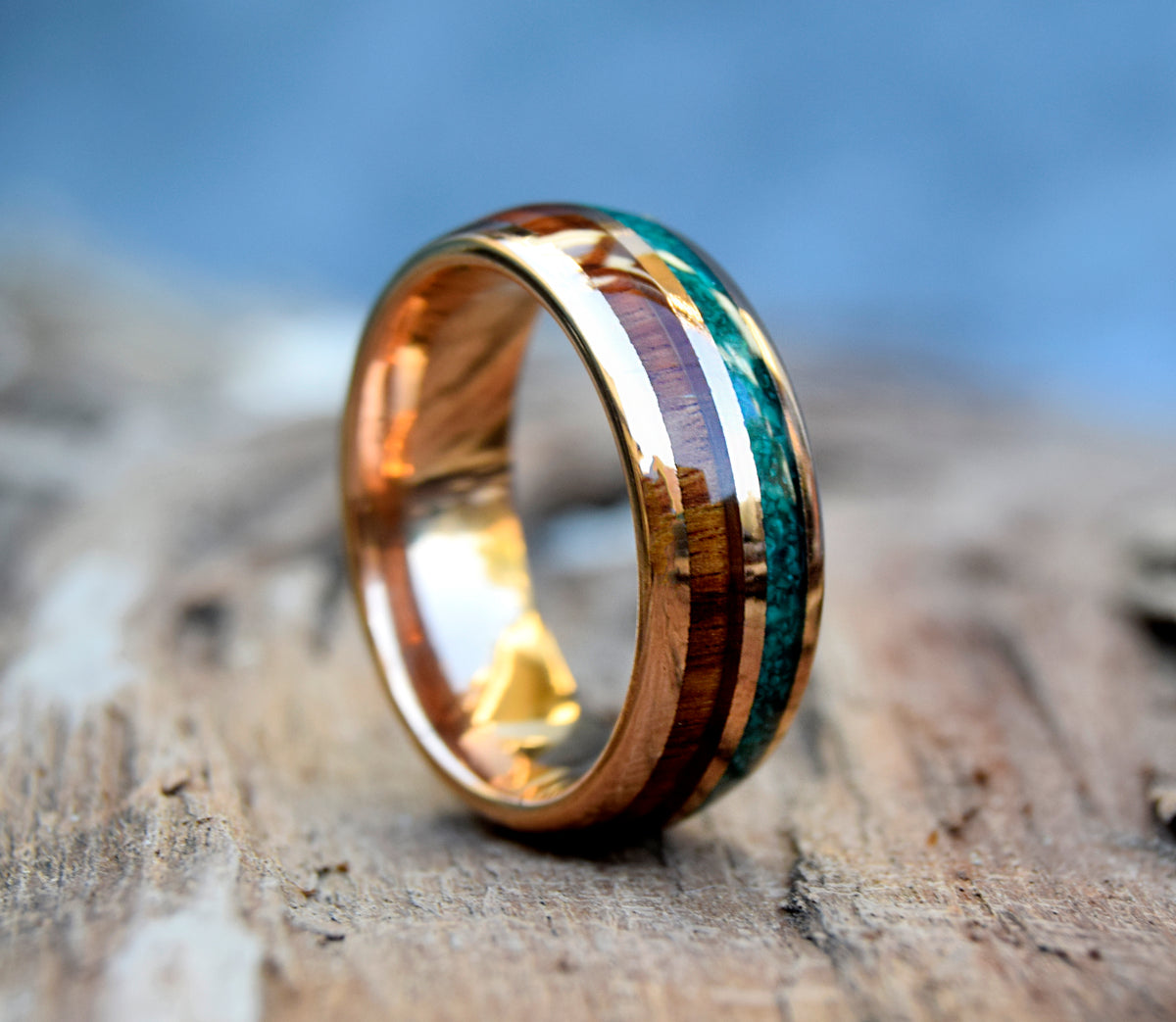 Malachite & Koa Wood Tungsten Ring Wedding Band-Mens Tungsten Carbide Ring-The Great Arctic