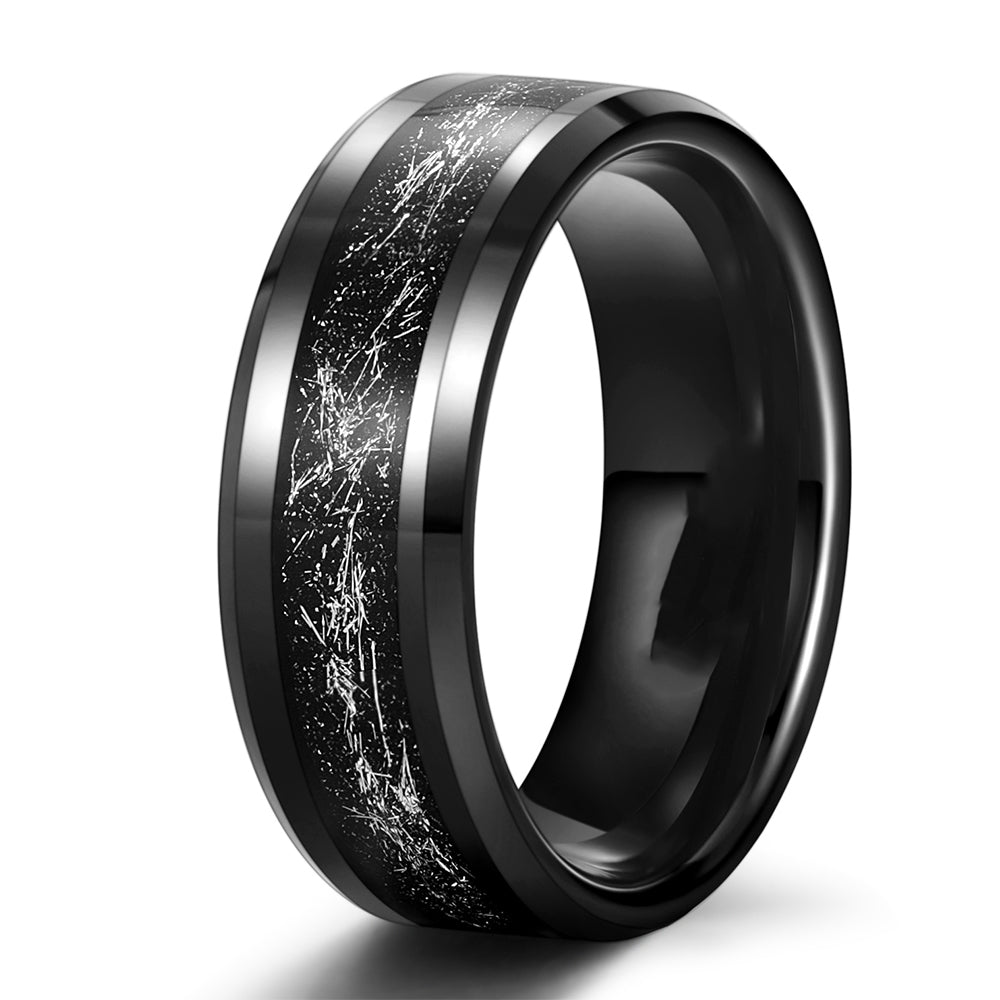 TGA Meteorite Inlay Men's Wedding Ring Promise Band-Mens Tungsten Carbide Ring-The Great Arctic