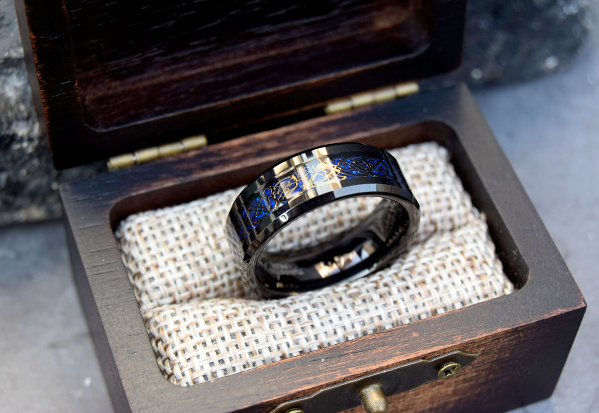 Celtic Dragon Inlay Tungsten Ring-Mens Tungsten Carbide Ring-The Great Arctic