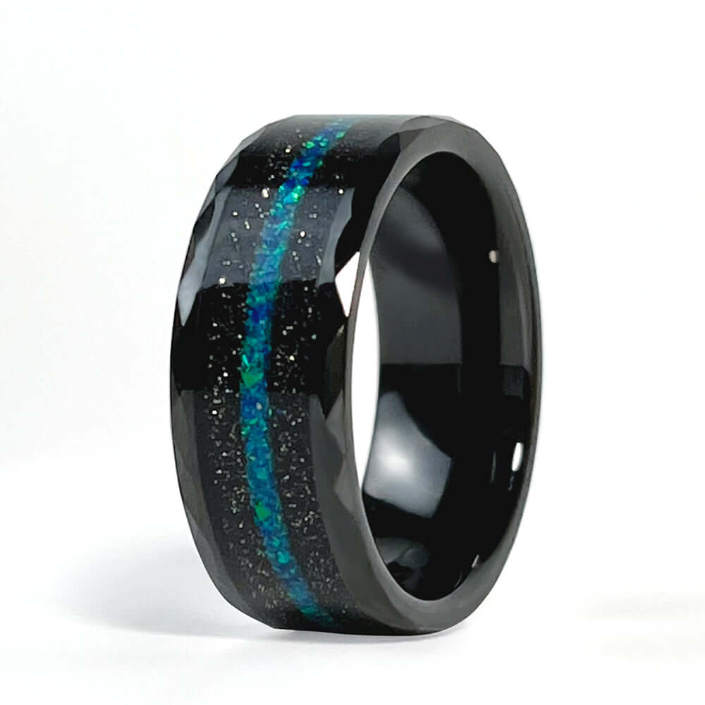 TGA Crushed Green Opal Inlay Men's Promise Ring Wedding Band-Mens Tungsten Carbide Ring-The Great Arctic