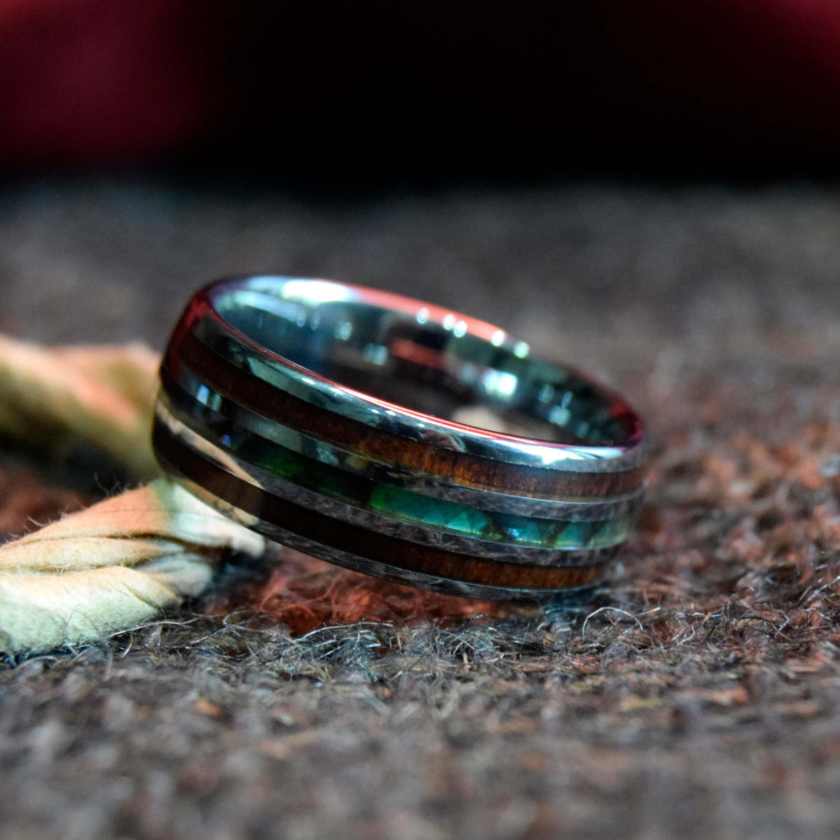 Abalone Shell & Koa Wood Tungsten Ring-Mens Tungsten Carbide Ring-The Great Arctic
