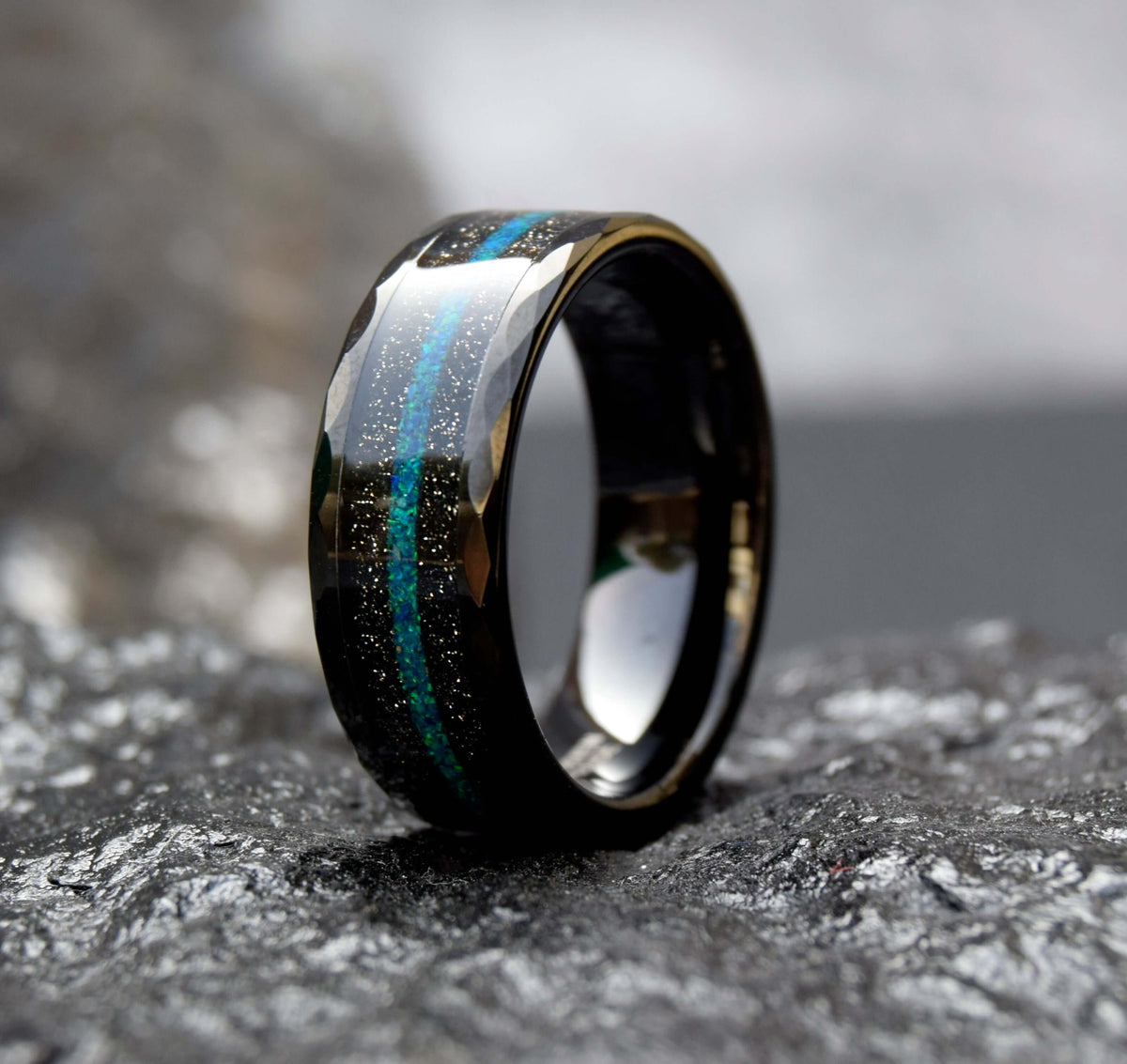 Crushed Green Opal Inlay Tungsten Ring-Mens Tungsten Carbide Ring-The Great Arctic
