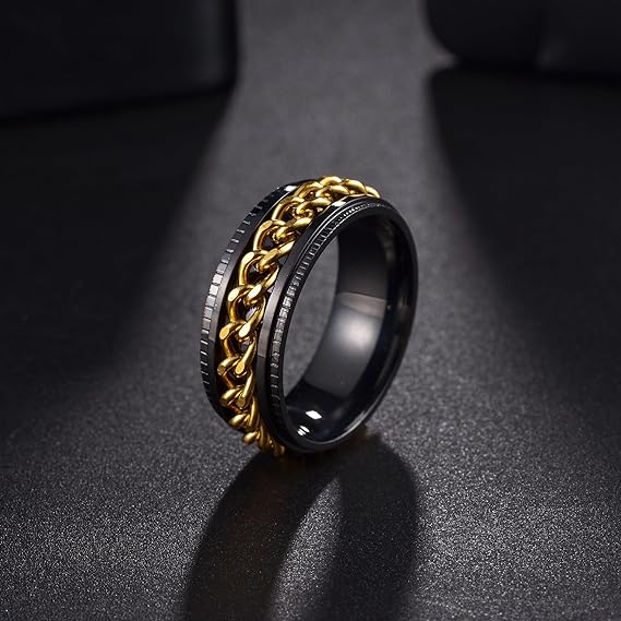 Titanium Steel With Fidget Chain Spinner Black Anxiety Ring-Mens Titanium Anxiety Rings-The Great Arctic