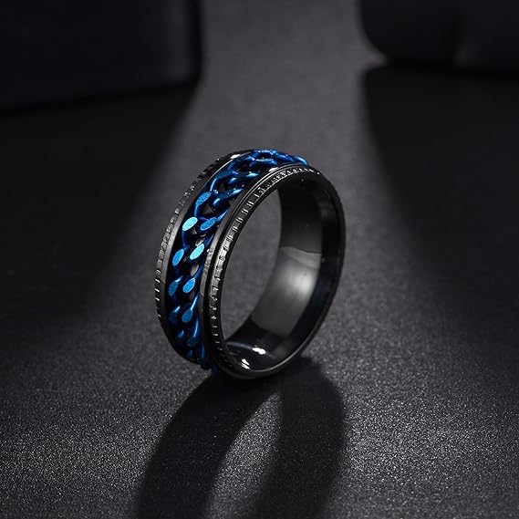 Black Titanium Steel With Fidget Chain Spinner Anxiety Ring-Mens Titanium Anxiety Rings-The Great Arctic