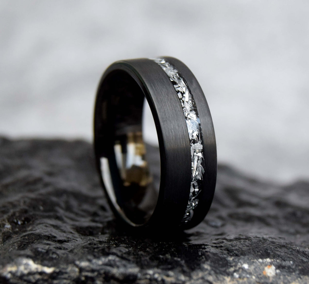 Classic Black Meteorite Shaving Inlay Tungsten Ring-Mens Tungsten Carbide Ring-The Great Arctic