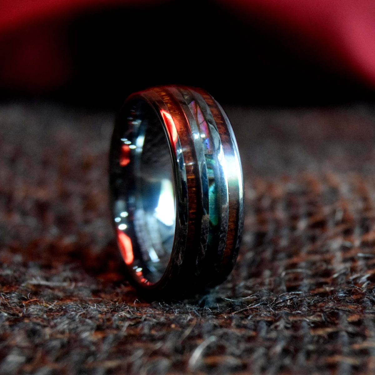 Abalone Shell & Koa Wood Tungsten Ring-Mens Tungsten Carbide Ring-The Great Arctic