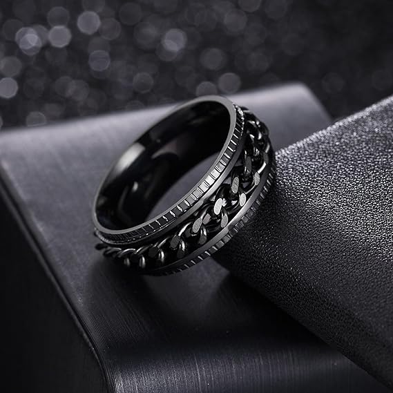 Black Titanium Steel With Fidget Chain Spinner Anxiety Ring-Mens Titanium Anxiety Rings-The Great Arctic