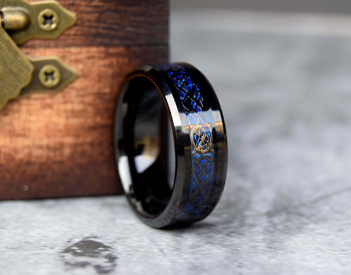 Celtic Dragon Inlay Tungsten Ring-Mens Tungsten Carbide Ring-The Great Arctic