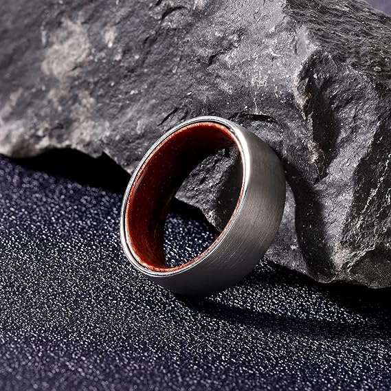 Rosewood Inlaid Silver Tungsten Ring-Mens Tungsten Carbide Ring-The Great Arctic