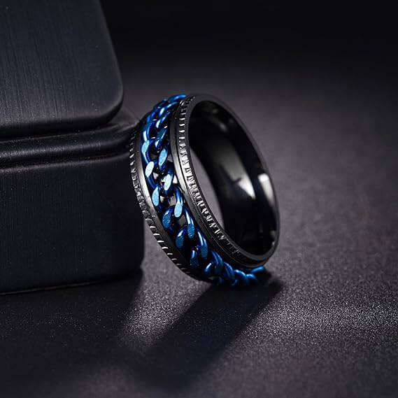 Black Titanium Steel With Fidget Chain Spinner Anxiety Ring-Mens Titanium Anxiety Rings-The Great Arctic