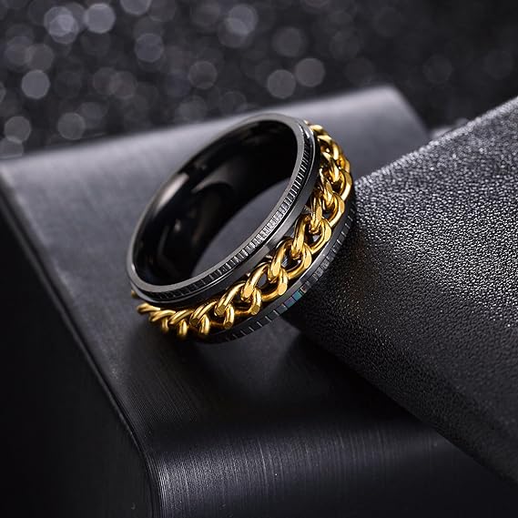 Titanium Steel With Fidget Chain Spinner Black Anxiety Ring-Mens Titanium Anxiety Rings-The Great Arctic