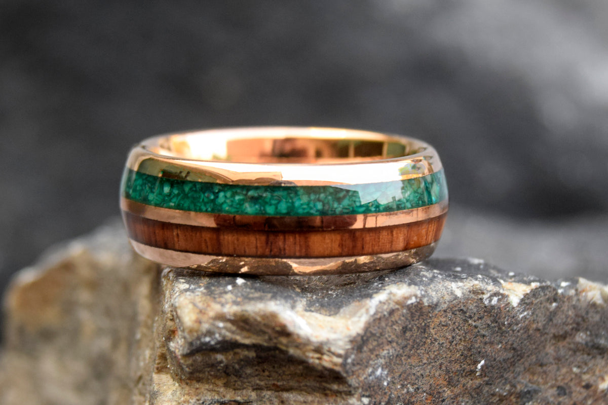 Malachite & Koa Wood Tungsten Ring Wedding Band-Mens Tungsten Carbide Ring-The Great Arctic
