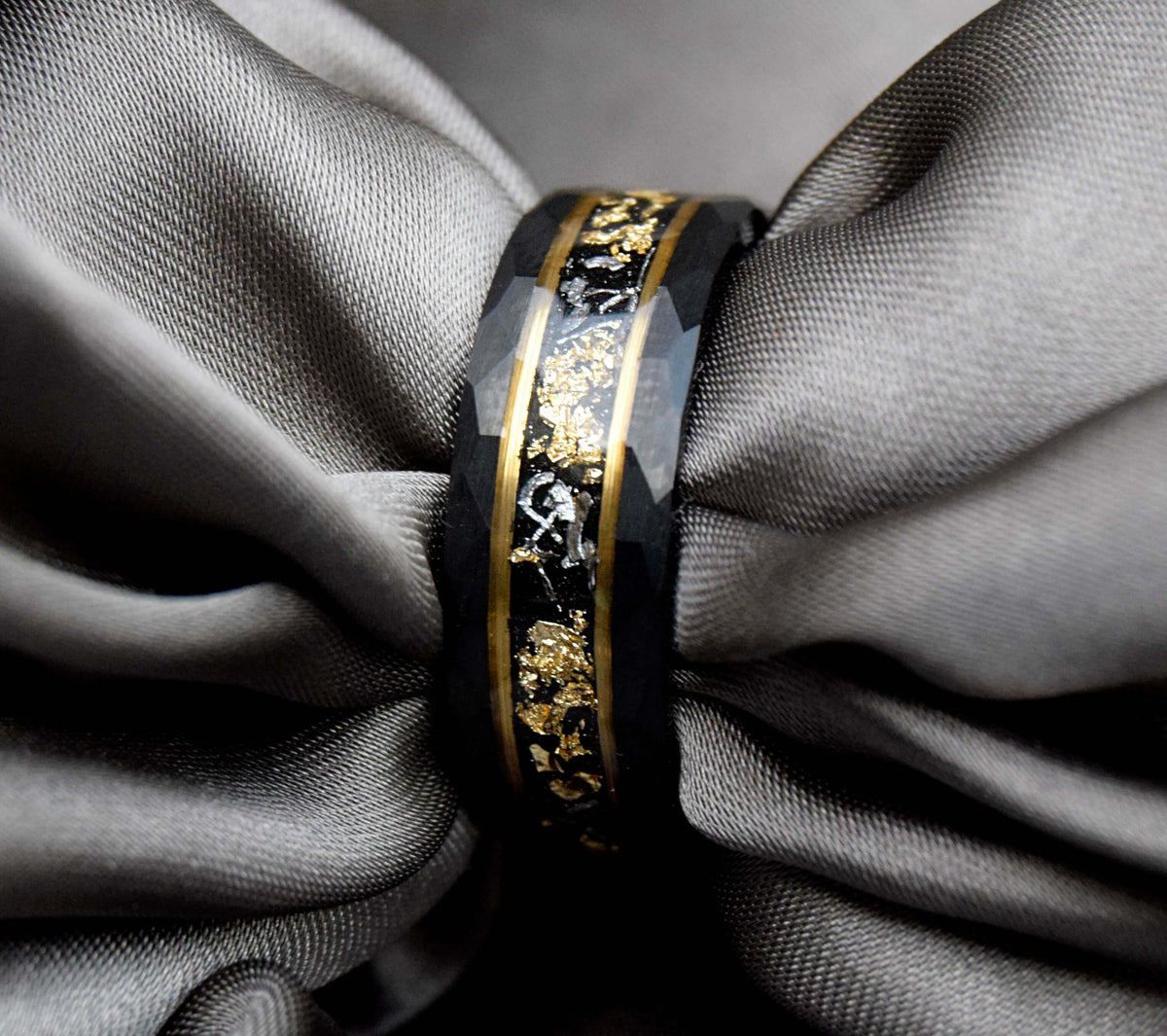 Crushed Meteorite & Gold Leaf flakes Tungsten Ring-Mens Tungsten Carbide Ring-The Great Arctic