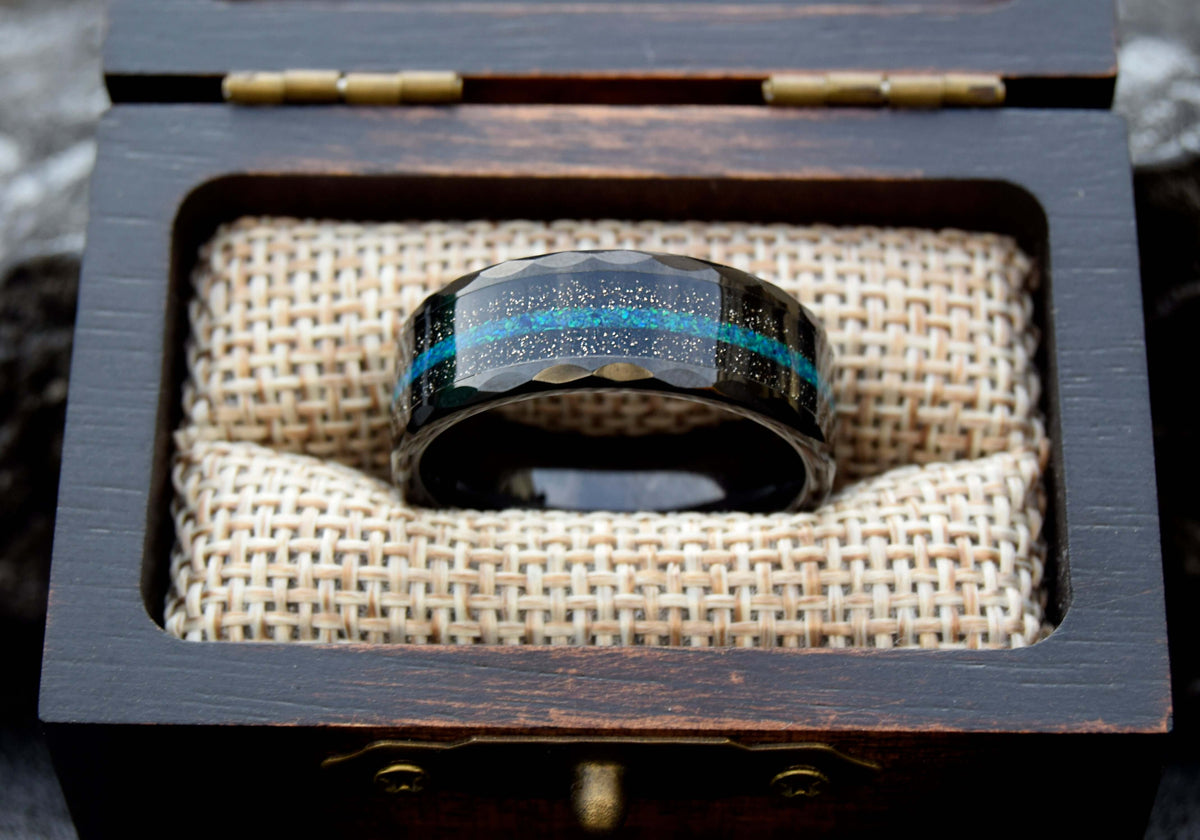 Crushed Green Opal Inlay Tungsten Ring-Mens Tungsten Carbide Ring-The Great Arctic