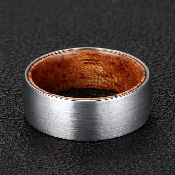 Rosewood Inlaid Silver Tungsten Ring-Mens Tungsten Carbide Ring-The Great Arctic