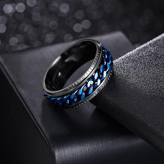 Black Titanium Steel With Fidget Chain Spinner Anxiety Ring-Mens Titanium Anxiety Rings-The Great Arctic