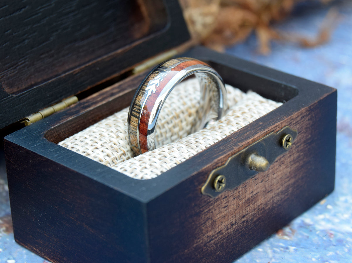 Koa Wood Arrow Inlay Tungsten Ring-Mens Tungsten Carbide Ring-The Great Arctic