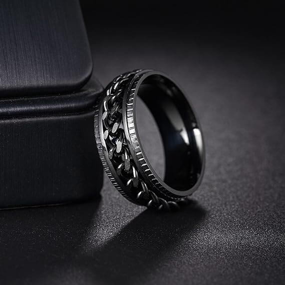 Black Titanium Steel With Fidget Chain Spinner Anxiety Ring-Mens Titanium Anxiety Rings-The Great Arctic