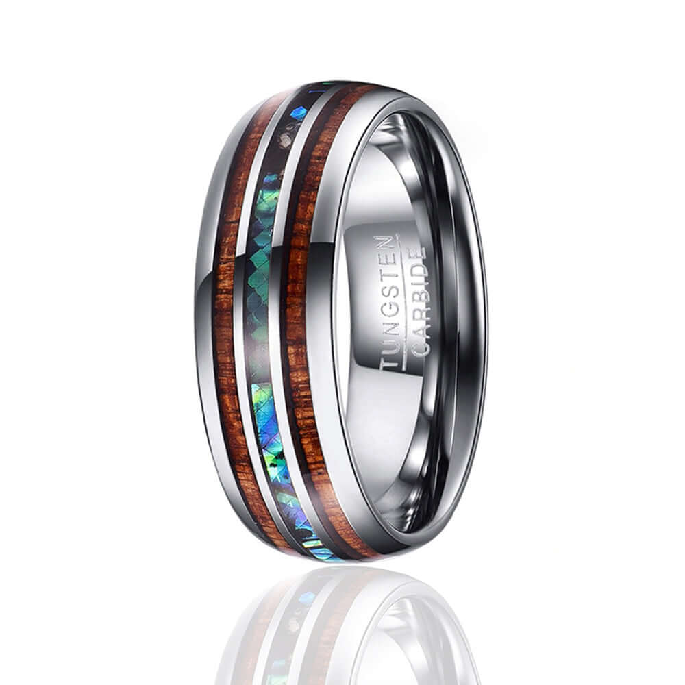 TGA Abalone Shell & Koa Wood Men's Wedding Band Promise Ring-Mens Tungsten Carbide Ring-The Great Arctic