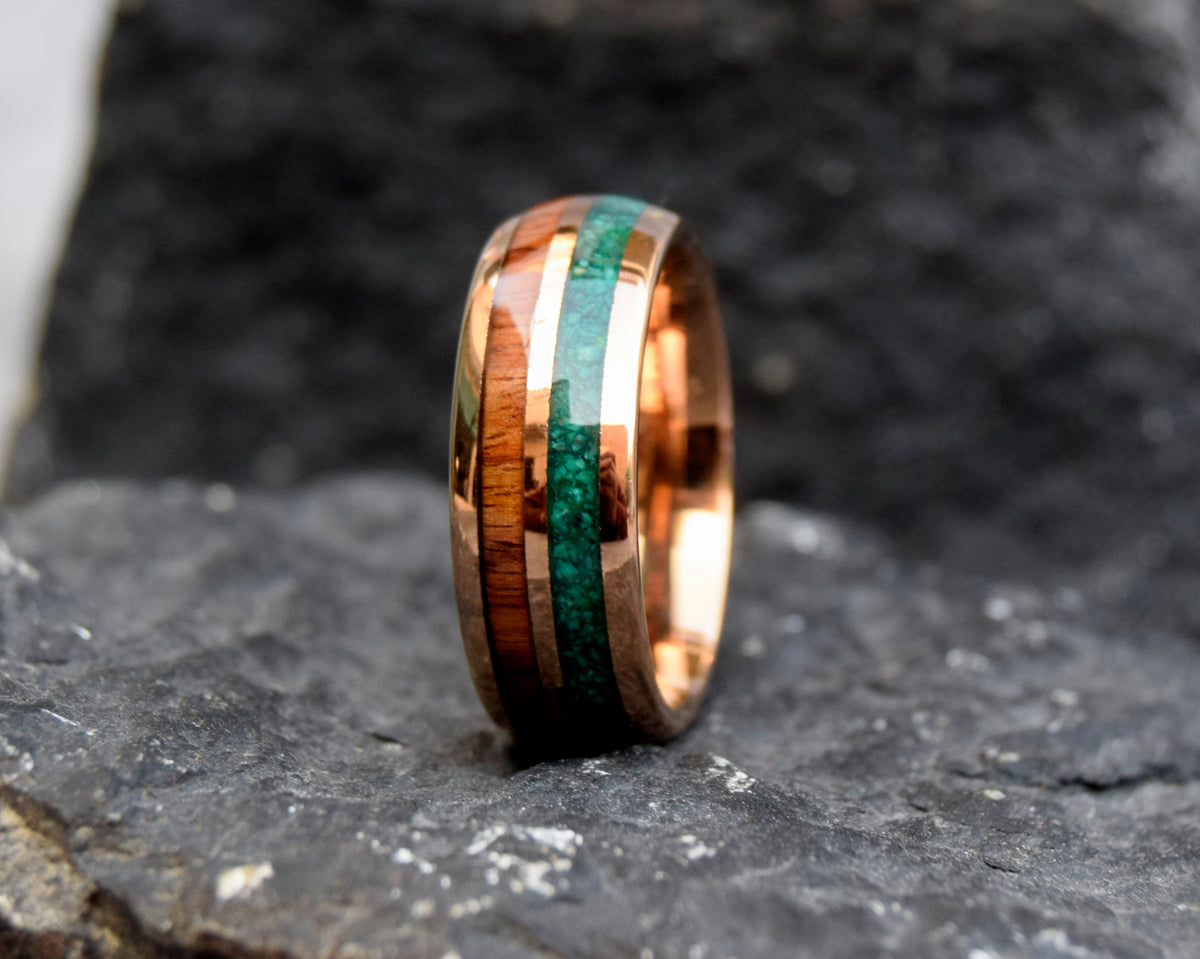 Malachite & Koa Wood Tungsten Ring Wedding Band-Mens Tungsten Carbide Ring-The Great Arctic