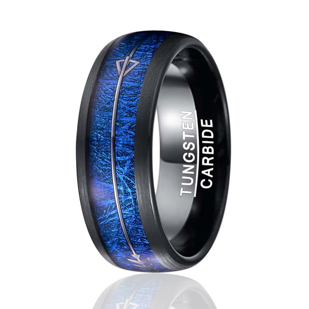 TGA Men's Blue Meteorite Arrow Inlay Wedding Band-Mens Tungsten Carbide Ring-The Great Arctic