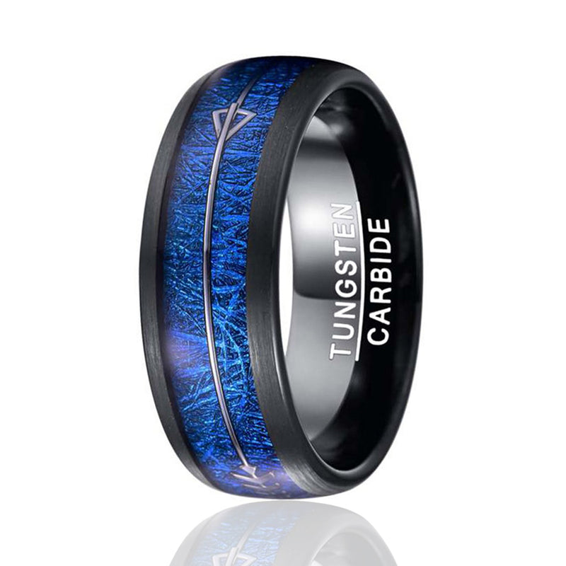 TGA Men's Blue Meteorite Arrow Inlay Wedding Band-Mens Tungsten Carbide Ring-The Great Arctic