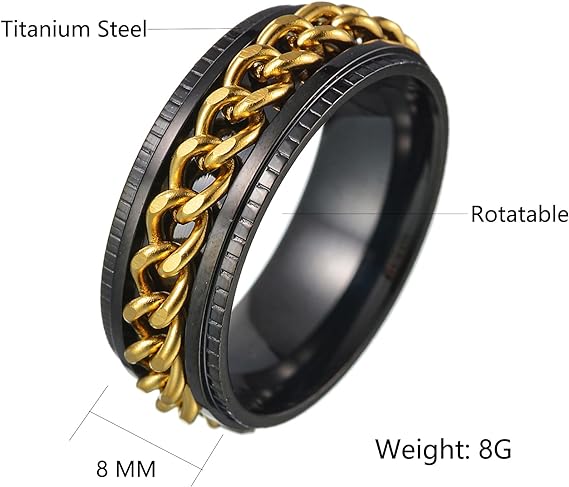 Titanium Steel With Fidget Chain Spinner Black Anxiety Ring-Mens Titanium Anxiety Rings-The Great Arctic