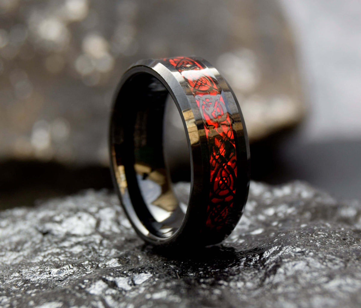 Celtic Dragon Inlay Tungsten Ring-Mens Tungsten Carbide Ring-The Great Arctic