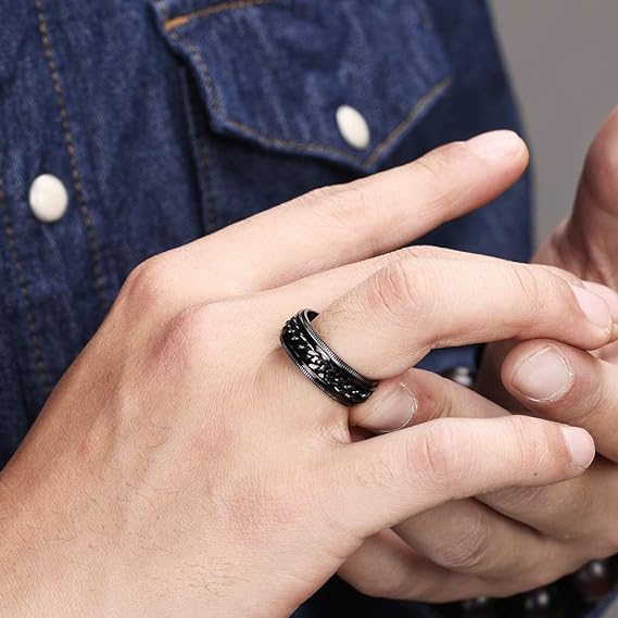 Black Titanium Steel With Fidget Chain Spinner Anxiety Ring-Mens Titanium Anxiety Rings-The Great Arctic