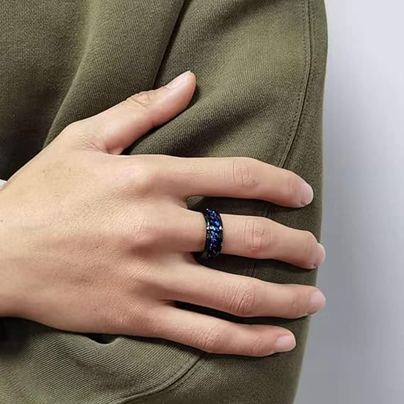 Black Titanium Steel With Fidget Chain Spinner Anxiety Ring-Mens Titanium Anxiety Rings-The Great Arctic