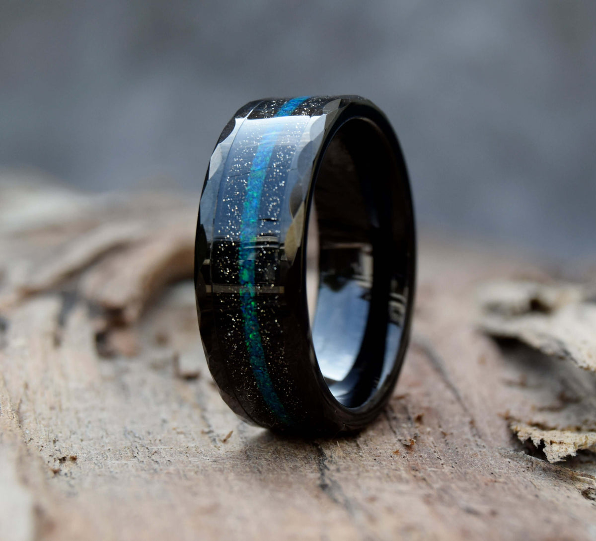 Crushed Green Opal Inlay Tungsten Ring-Mens Tungsten Carbide Ring-The Great Arctic