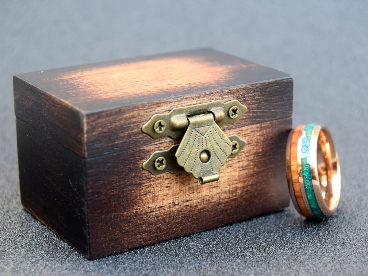 Malachite & Koa Wood Tungsten Ring Wedding Band-Mens Tungsten Carbide Ring-The Great Arctic