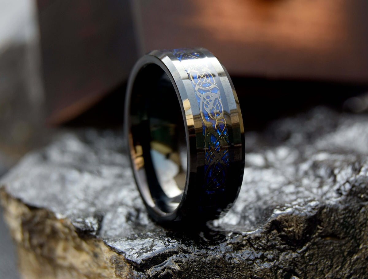 Celtic Dragon Inlay Tungsten Ring-Mens Tungsten Carbide Ring-The Great Arctic