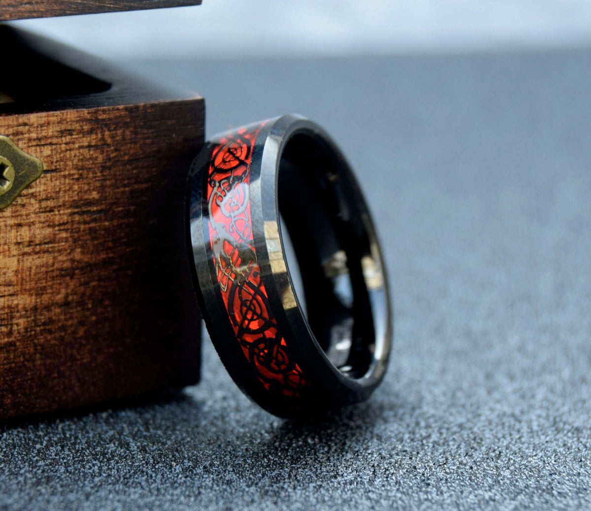 Celtic Dragon Inlay Tungsten Ring-Mens Tungsten Carbide Ring-The Great Arctic