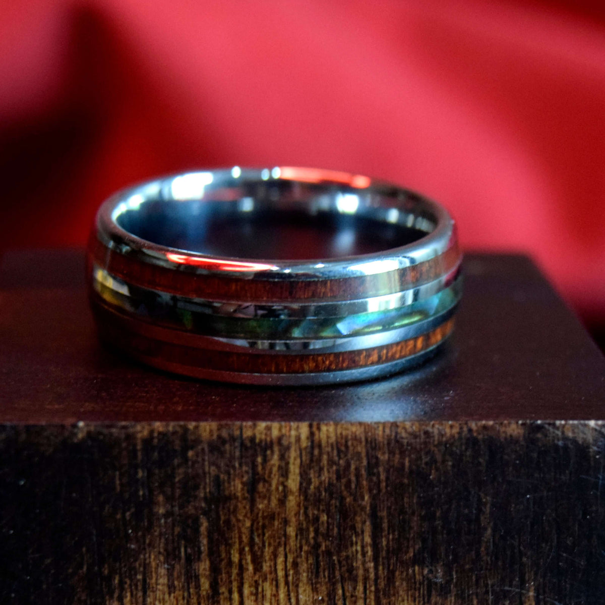 Abalone Shell & Koa Wood Tungsten Ring-Mens Tungsten Carbide Ring-The Great Arctic