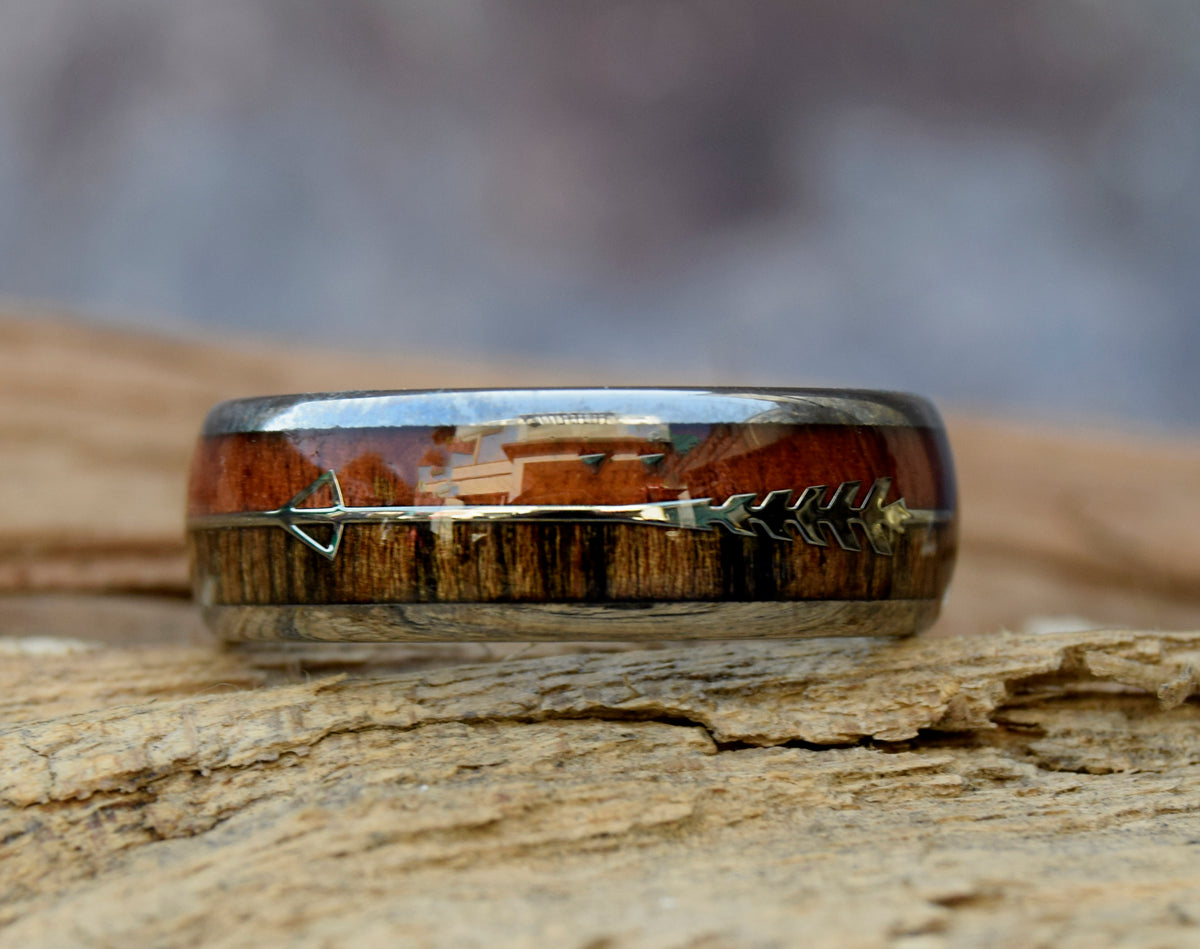 Koa Wood Arrow Inlay Tungsten Ring-Mens Tungsten Carbide Ring-The Great Arctic