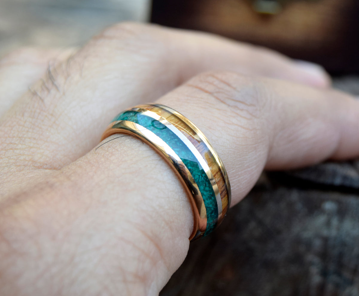 Malachite & Koa Wood Tungsten Ring Wedding Band-Mens Tungsten Carbide Ring-The Great Arctic