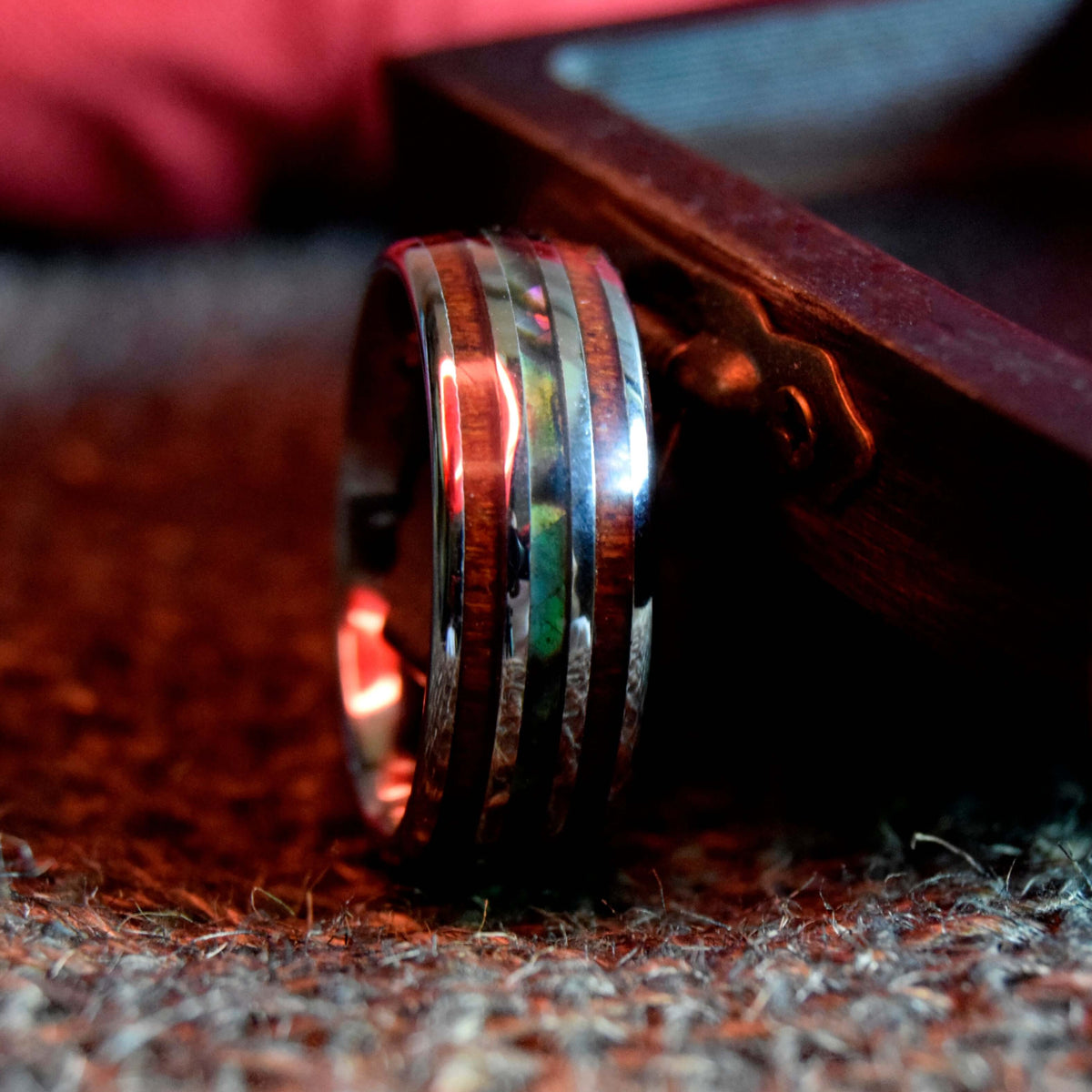 Abalone Shell & Koa Wood Tungsten Ring-Mens Tungsten Carbide Ring-The Great Arctic