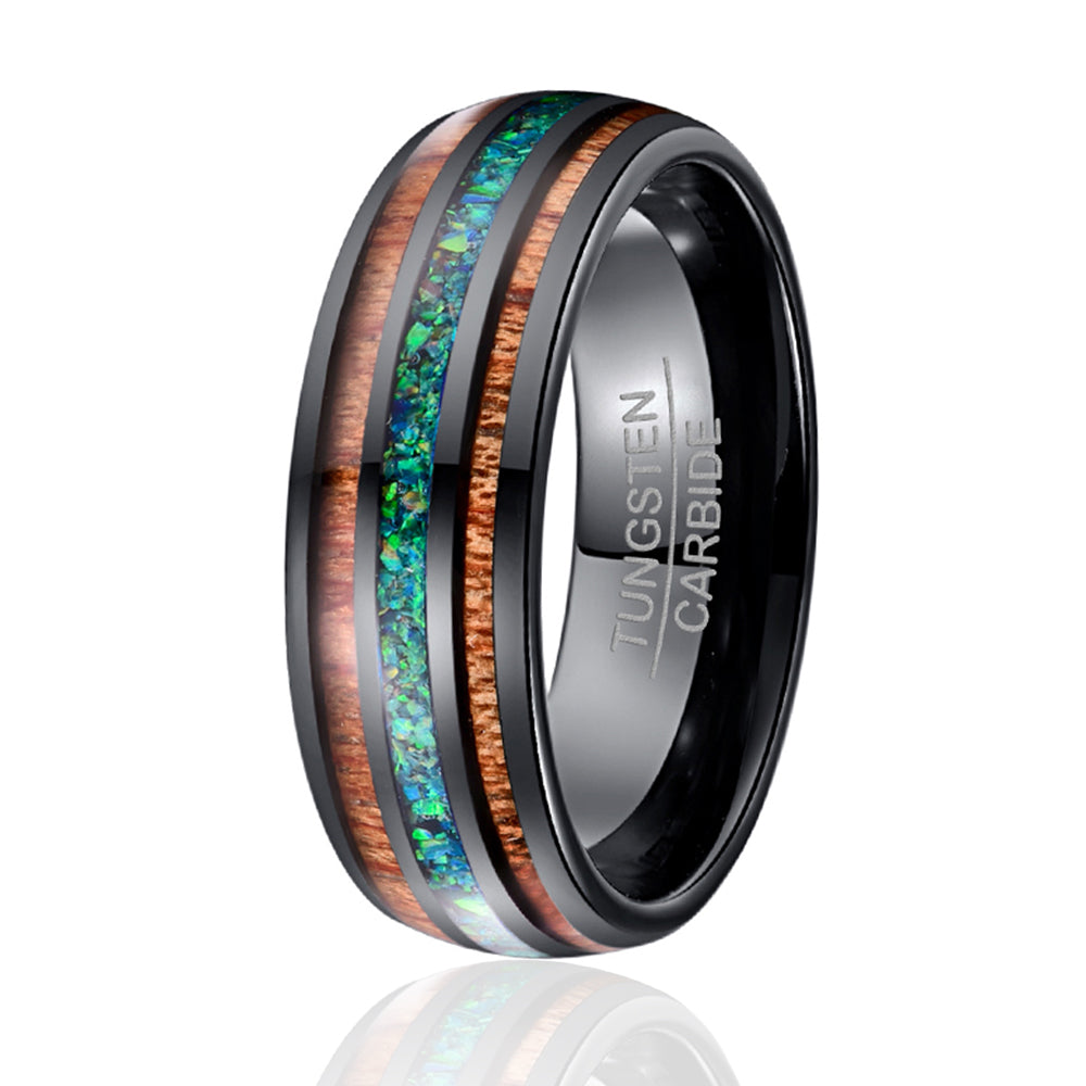 TGA Koa Wood & Crushed Green Opal Men's Wedding Band-Mens Tungsten Carbide Ring-The Great Arctic