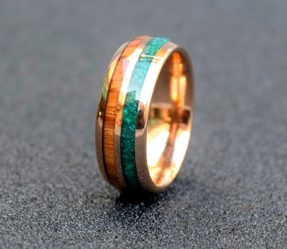 Malachite & Koa Wood Tungsten Ring Wedding Band-Mens Tungsten Carbide Ring-The Great Arctic