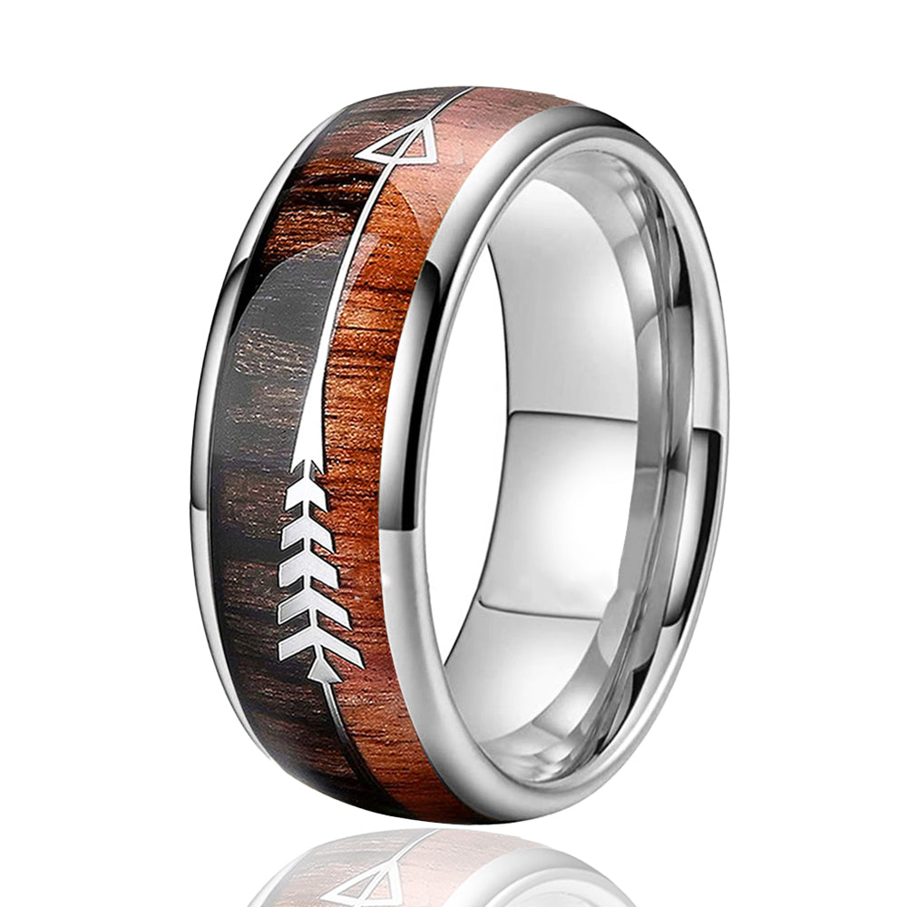 TGA Koa Wood Arrow Inlay Friendship Ring Wedding Band-Mens Tungsten Carbide Ring-The Great Arctic