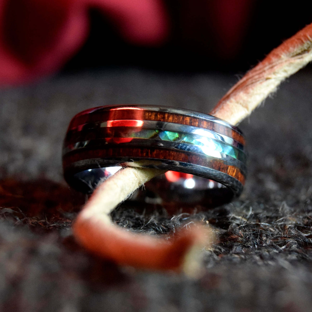 Abalone Shell & Koa Wood Tungsten Ring-Mens Tungsten Carbide Ring-The Great Arctic