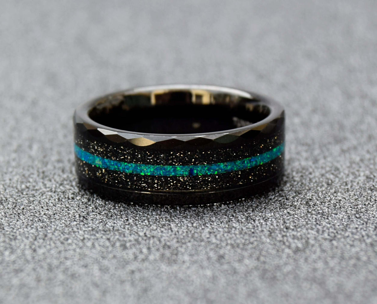 Crushed Green Opal Inlay Tungsten Ring-Mens Tungsten Carbide Ring-The Great Arctic