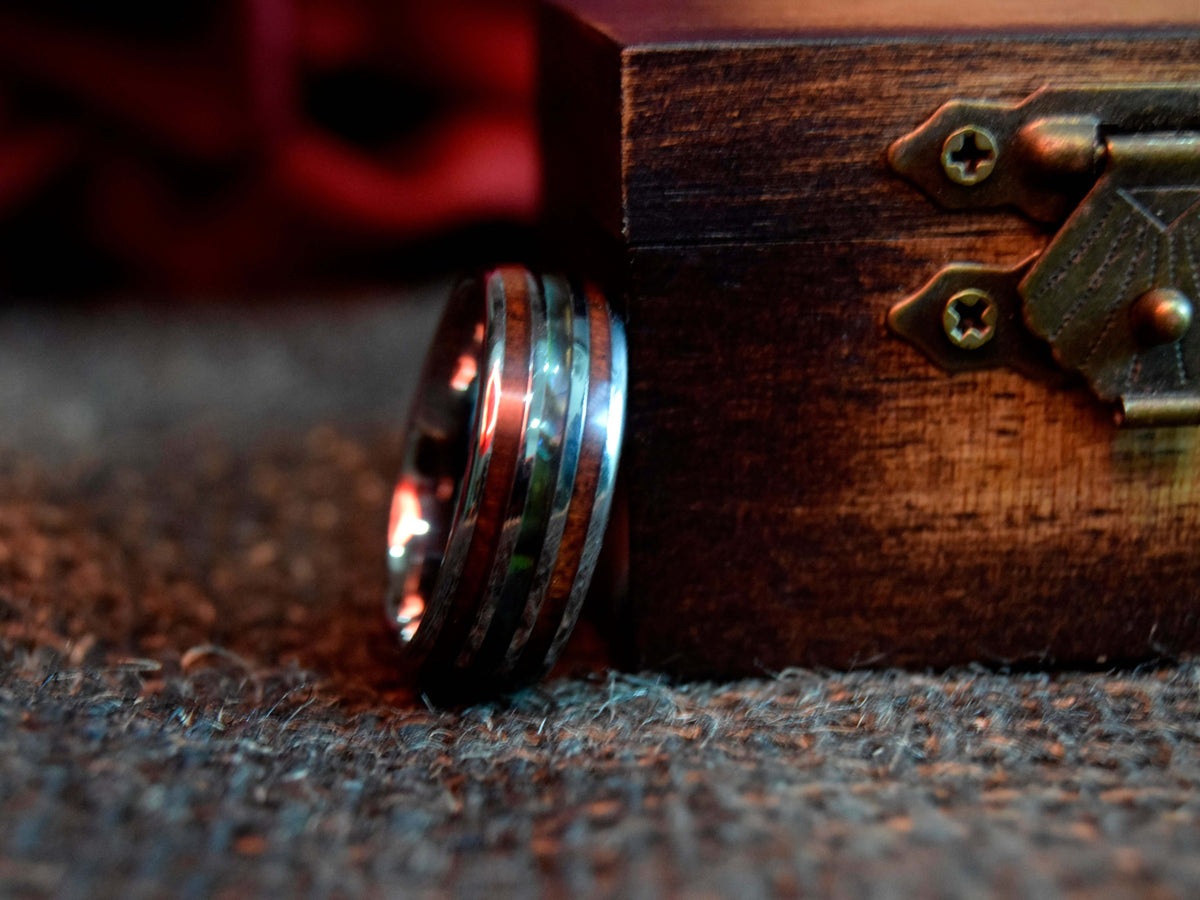 Abalone Shell & Koa Wood Tungsten Ring-Mens Tungsten Carbide Ring-The Great Arctic