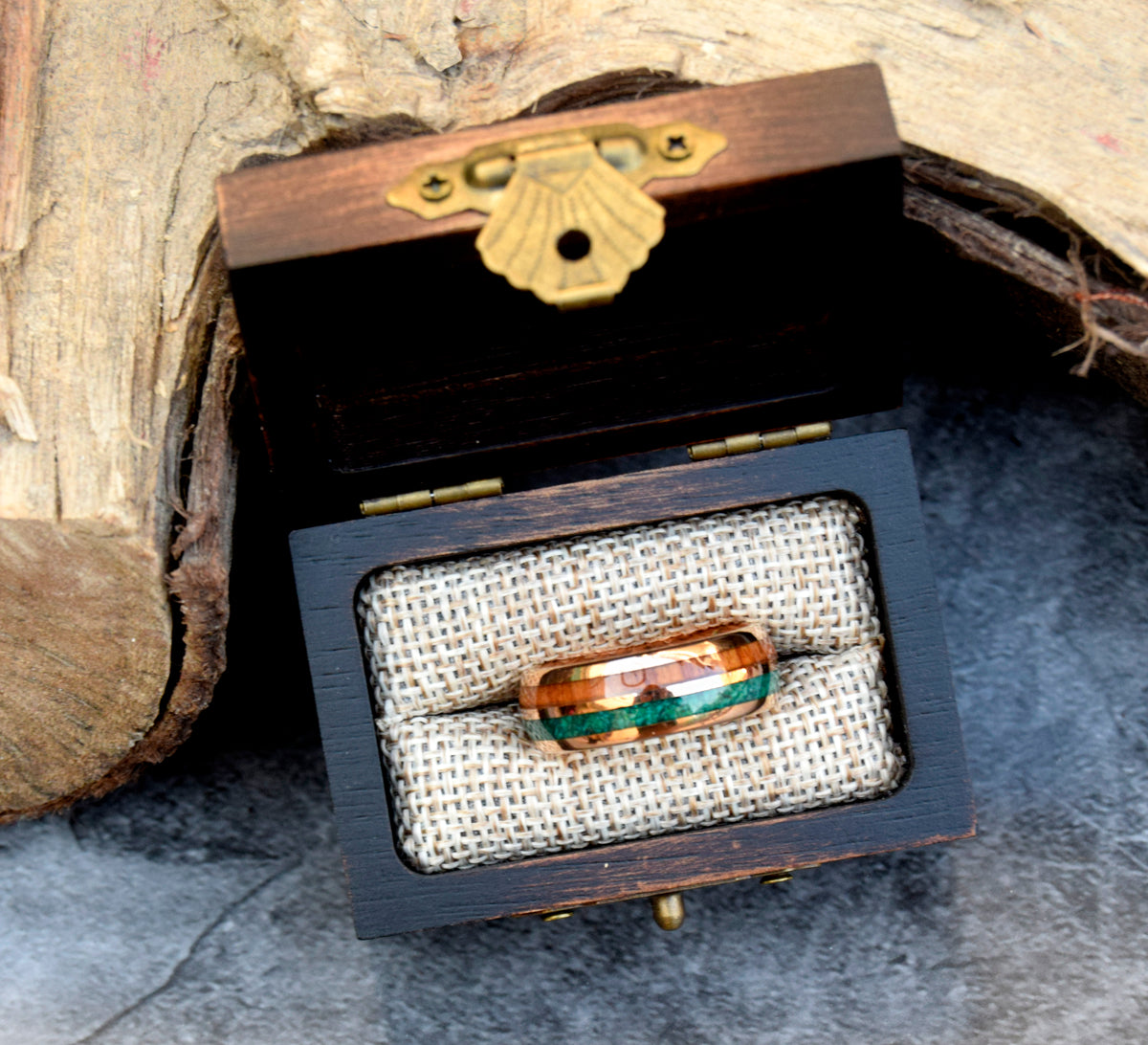 Malachite & Koa Wood Tungsten Ring Wedding Band-Mens Tungsten Carbide Ring-The Great Arctic