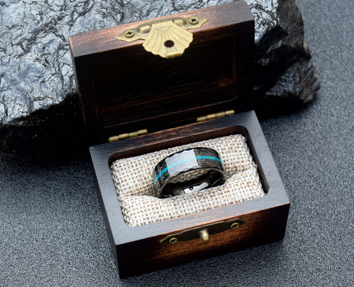 Crushed Green Opal Inlay Tungsten Ring-Mens Tungsten Carbide Ring-The Great Arctic