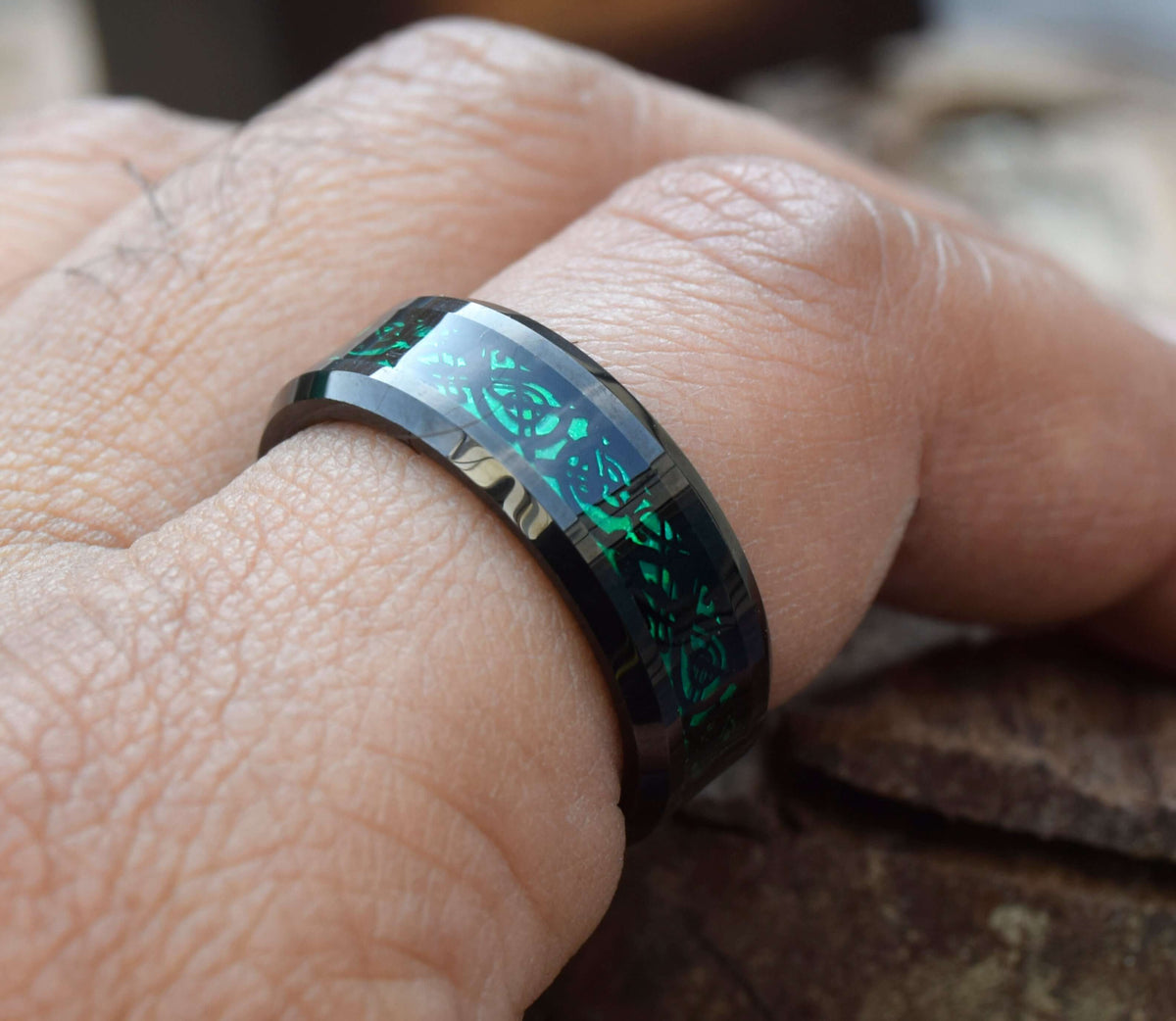 Celtic Dragon Inlay Tungsten Ring-Mens Tungsten Carbide Ring-The Great Arctic