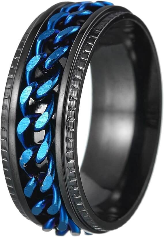 Black Titanium Steel With Fidget Chain Spinner Anxiety Ring-Mens Titanium Anxiety Rings-The Great Arctic