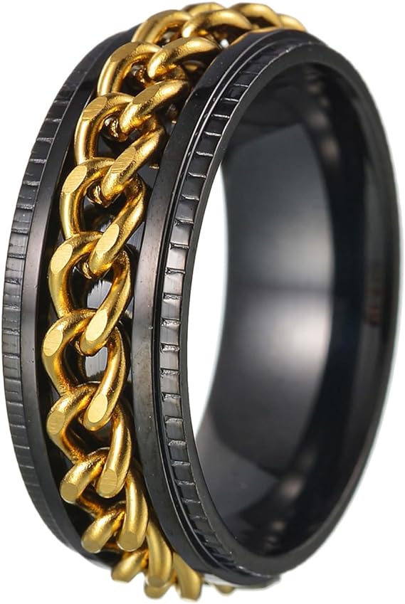 Titanium Steel With Fidget Chain Spinner Black Anxiety Ring-Mens Titanium Anxiety Rings-The Great Arctic