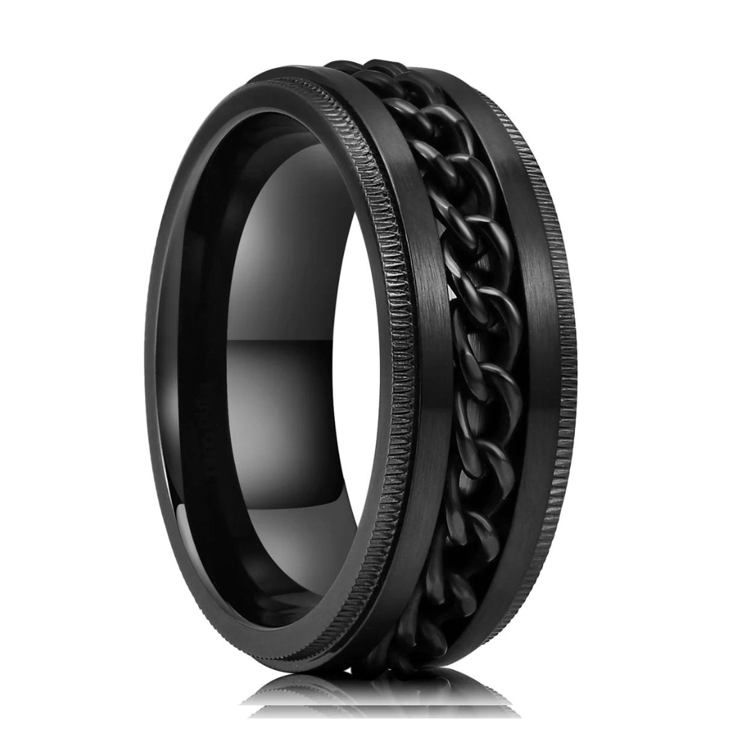 TGA Black Titanium Steel Fidget Chain Spinner Anxiety Ring-Mens Titanium Anxiety Rings-The Great Arctic